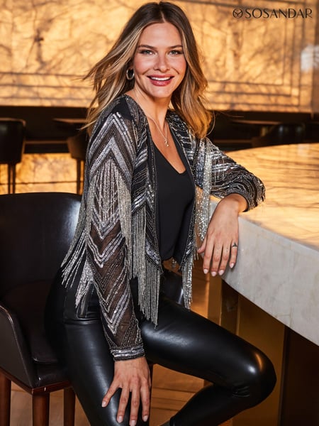 Sosandar Black Premium Embellished Fringe Jacket (Q51010) | € 187