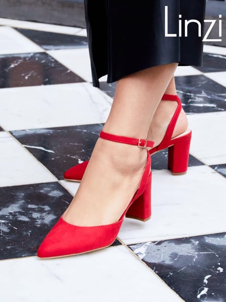 Linzi Red Carrie Open Back Court Block Heels (Q53120) | € 56