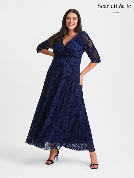 Scarlett & Jo Blue Verity Flock Maxi Gown (Q53274) | € 172