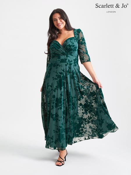 Scarlett & Jo Green Elizabeth Velvet Flocked Mesh Maxi Gown (Q53290) | € 172