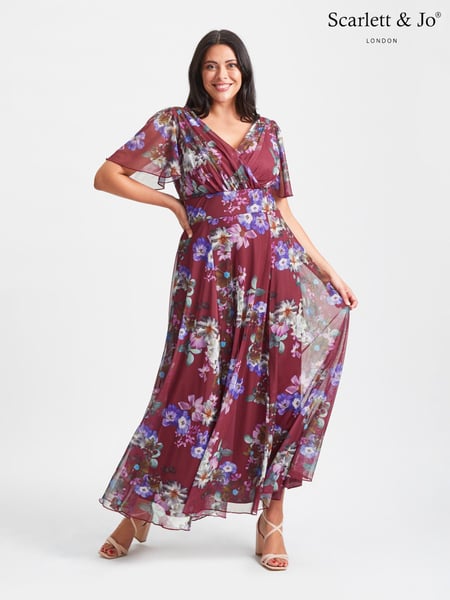 Scarlett & Jo Burgundy Red Floral Isabelle Angel Sleeve Maxi Dress (Q53291) | € 67
