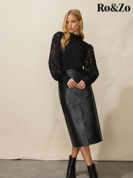 Ro&Zo Black Leather Midi Skirt (Q53530) | € 155