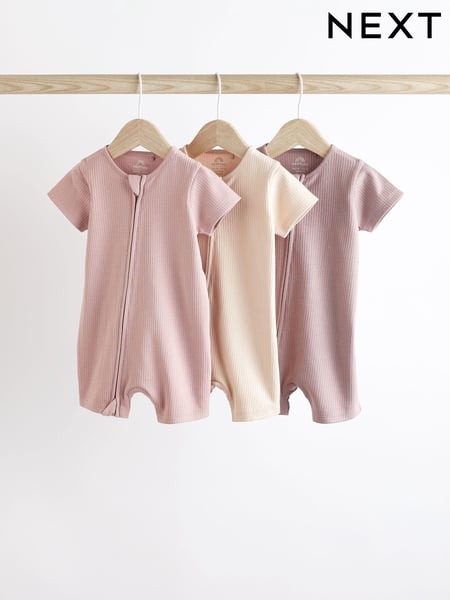 Pale Pink Baby Two Way Zip 100% Cotton Rompers 3 Pack (0mths-3yrs) (Q53613) | € 21 - € 24