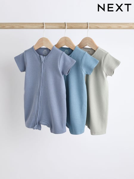Blue Baby Two Way Zip 100% Cotton Rompers 3 Pack (0-3yrs) (Q53624) | € 21 - € 24