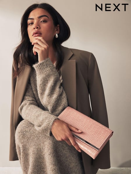 Mink Brown Croc Clutch Bag With Detachable Cross-Body Chain (Q54364) | € 13