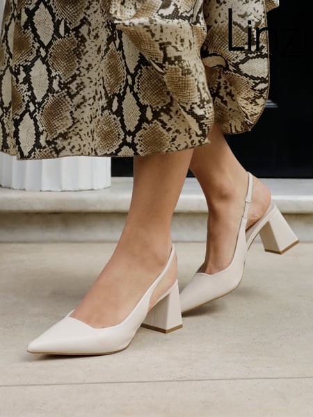 Linzi Cream Elizabeth Slingback Court Shoe With Block Heels (Q56548) | € 53