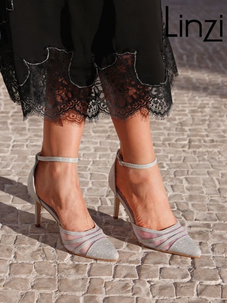 Linzi Silver Serri Court Stiletto Heels With Mesh Front Detail (Q56650) | € 59