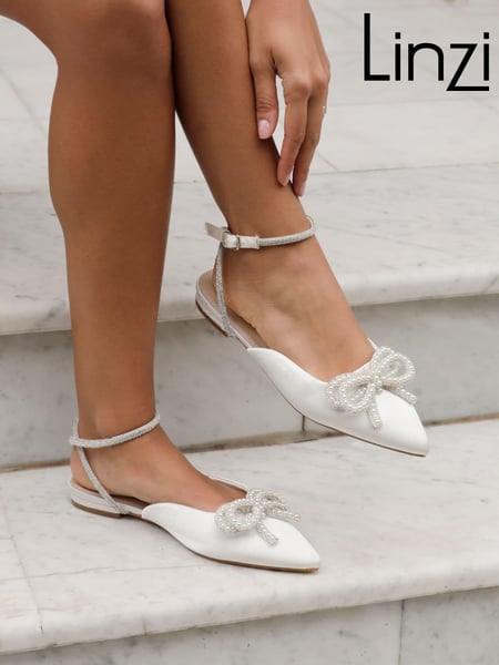 Linzi Cream Bridal Lalita Flat Mules With Pearl Embellished Front Bow (Q57068) | € 58
