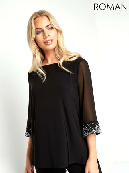 Roman Black Embellished Cuff Top (Q57620) | € 50