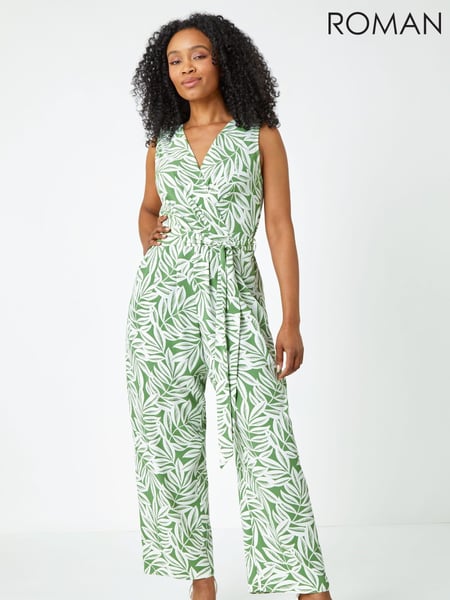 Roman Green Petite Sleeveless Leaf Print Jumpsuit (Q57781) | € 76