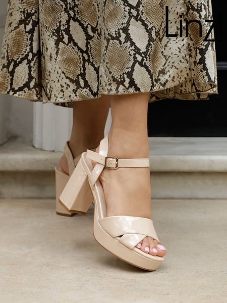 Linzi Cream Verony Cross Front Strap Platform Heeled Sandals (Q57924) | € 62