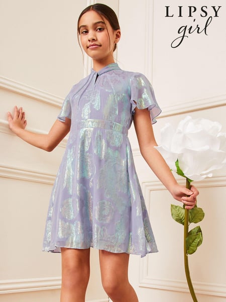Lipsy Purple Lilac Shimmer Twist Neck Occasion Dress (5-16yrs) (Q60460) | € 17 - € 19