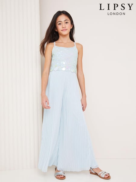 Lipsy Light Blue Embellished Pleated Occasion Jumpsuit (5-16yrs) (Q60465) | € 21 - € 24