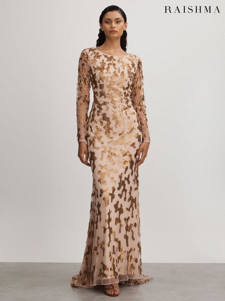 Raishma Nude Embellished Asymmetric Maxi Dress (Q60907) | € 1.326