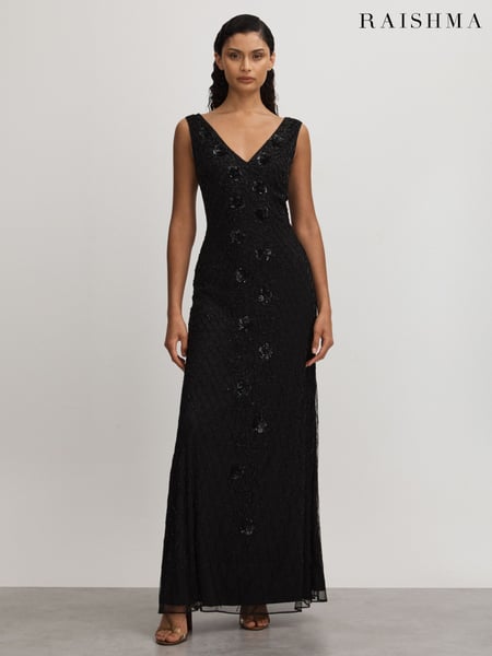 Raishma Embellished Mesh Black Maxi Dress (Q60913) | € 1.326