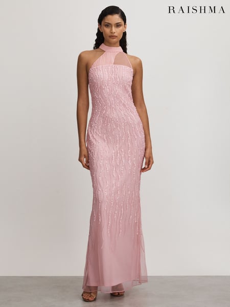 Raishma Pink Embellished Halter Neck Maxi Dress (Q60921) | € 772