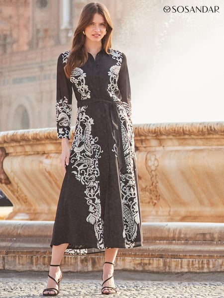 Sosandar Black Floral Print Belted Midi Shirt Dress (Q61037) | € 61