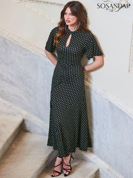 Sosandar Black Spot Print Keyhole Detail Jersey Dress (Q61068) | € 123