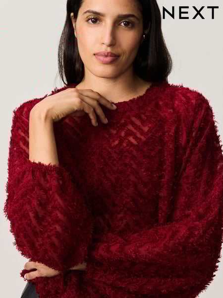 Burgundy Long Sleeve Textured Bubblehem Blouse (Q61484) | € 24