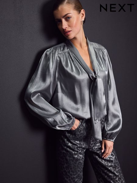 Silver Tie Neck Metallic Blouse (Q61623) | € 26