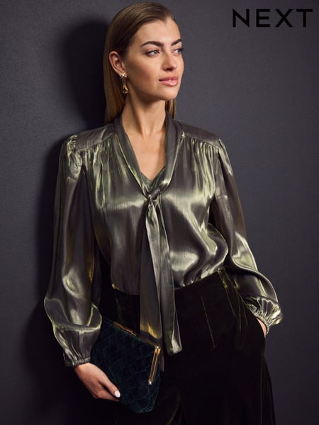 Gold Tie Neck Metallic Blouse (Q61628) | € 23