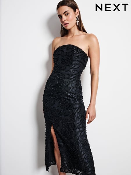Black 3D Feathered Bandeau Midi Dress (Q61705) | € 19