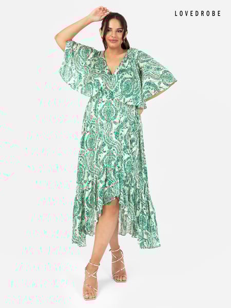 Lovedrobe Cape Sleeve Blue Frill Wrap Hem Midaxi Dress (Q62630) | € 51