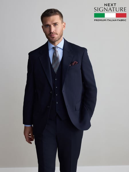 Navy Blue Regular Fit Signature Nova Fides Wool Jacket (Q62693) | € 194