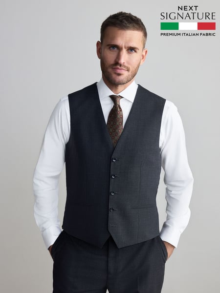 Charcoal Grey Signature Nova Fides Wool Waistcoat (Q62701) | € 90