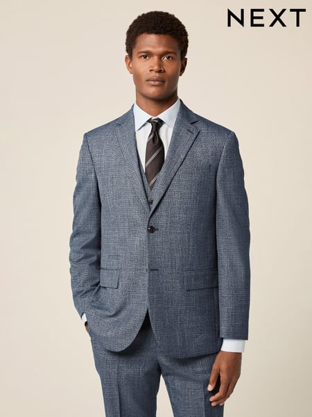 Blue Regular Fit Trimmed Textured Suit Jacket (Q62744) | € 125