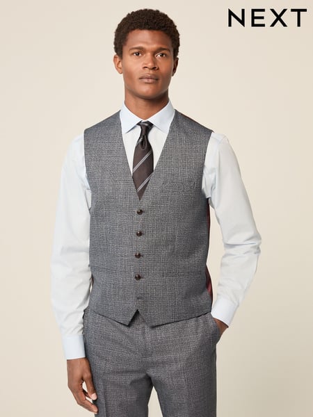 Blue Regular Fit Trimmed Textured Suit Waistcoat (Q62746) | € 67
