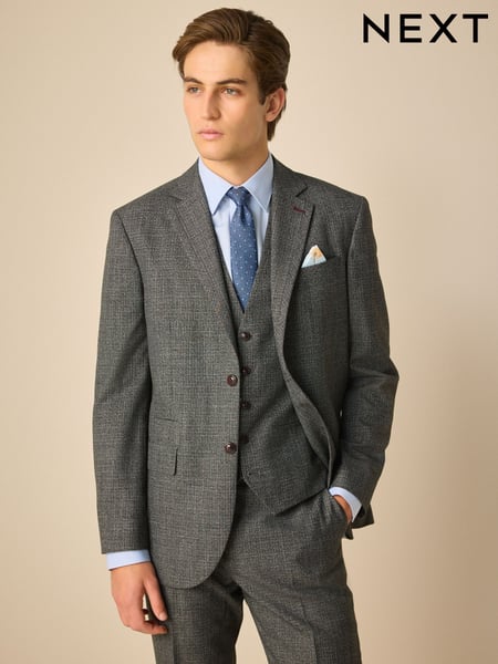 Charcoal Grey Regular Fit Trimmed Textured Suit Jacket (Q62870) | € 125