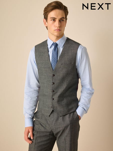 Charcoal Grey Regular Fit Trimmed Textured Suit Waistcoat (Q62872) | € 67