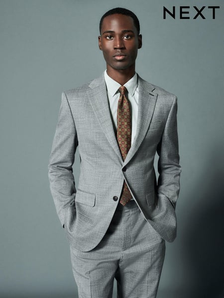 Grey Regular Fit Trimmed Textured Suit Jacket (Q62880) | € 125