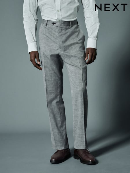 Grey Regular Fit Trimmed Textured Suit Trousers (Q62881) | € 67