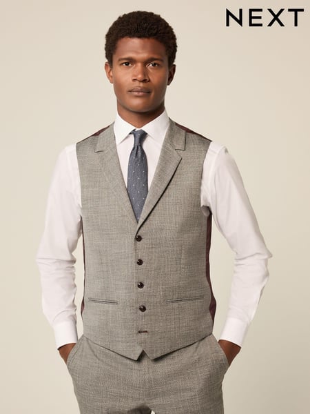 Grey Regular Fit Trimmed Textured Suit Waistcoat (Q62882) | € 67