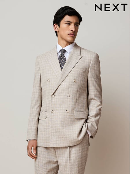 Stone Slim Fit Textured Double Breasted Suit Jacket (Q62916) | € 125