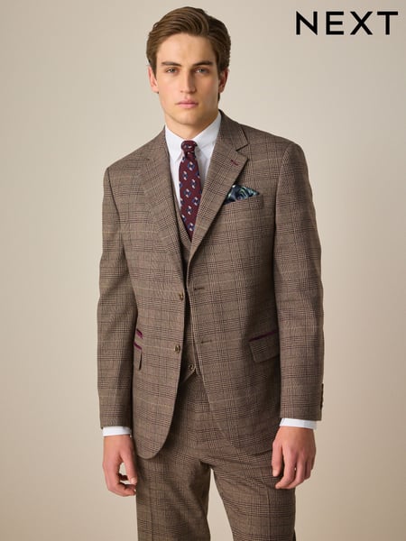 Neutral Regular Fit Trimmed Check Suit Jacket (Q62992) | € 148