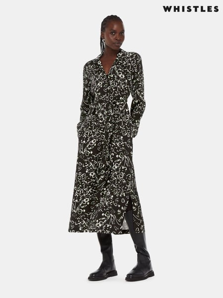 Whistles Scribble Bouquet Midi Black Dress (Q63677) | € 52