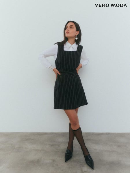 VERO MODA Black Pinstripe Pinafore Belted Tailored Mini Dress (Q64137) | € 30