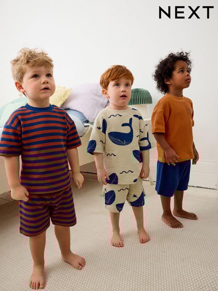 Rust/Navy Textured Whale Short Pyjamas 3 Pack (9mths-10yrs) (Q66080) | € 31 - € 40