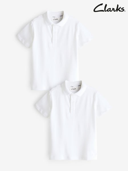 Clarks White Boys Short Sleeve School Polo Shirts 2 Pack (Q66190) | € 19 - € 30