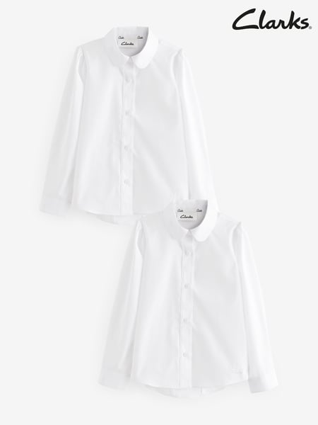 Clarks White Long Sleeve Girls School Shirts 2 Pack (Q66210) | € 25 - € 36