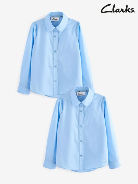 Clarks Blue Long Sleeve Girls School Shirts 2 Pack (Q66213) | € 25 - € 36
