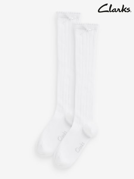Clarks Off White Girls Knee High School Socks 2 Pack (Q66258) | € 11 - € 12