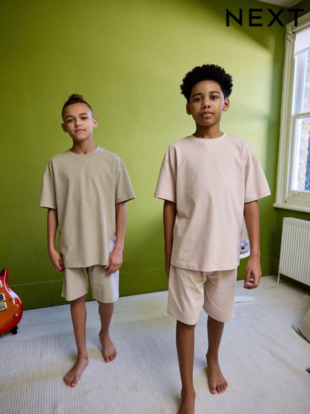 Pink/ Cement plain 2 Pack 100% Cotton Short Sleeve Pyjamas Set (3-16yrs) (Q66480) | € 18 - € 24