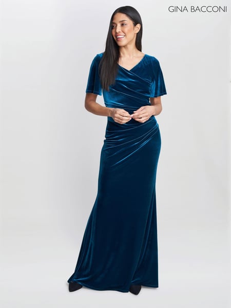 Gina Bacconi Blue Minka Velvet Maxi Dress With Cowl Neck (Q66507) | € 390
