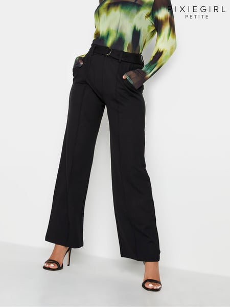 PixieGirl Petite Black Pintuck Belted Wide Leg Trousers (Q66803) | € 58