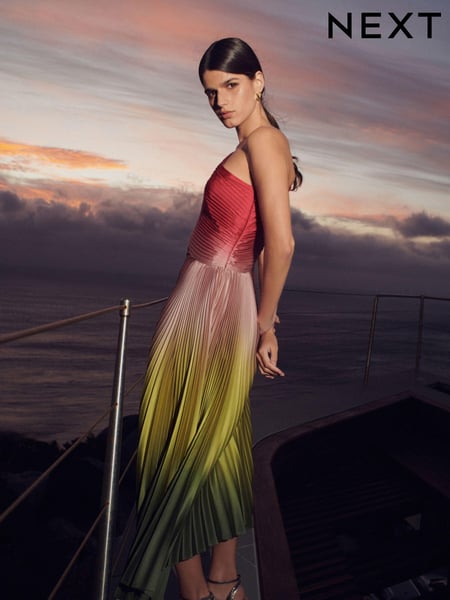 Rainbow Occasion Ombre One Shoulder Pleated Dress (Q66998) | € 65