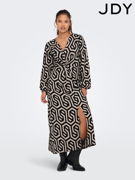 JDY Black Abstract Print V-Neck Midi Dress (Q67254) | € 24